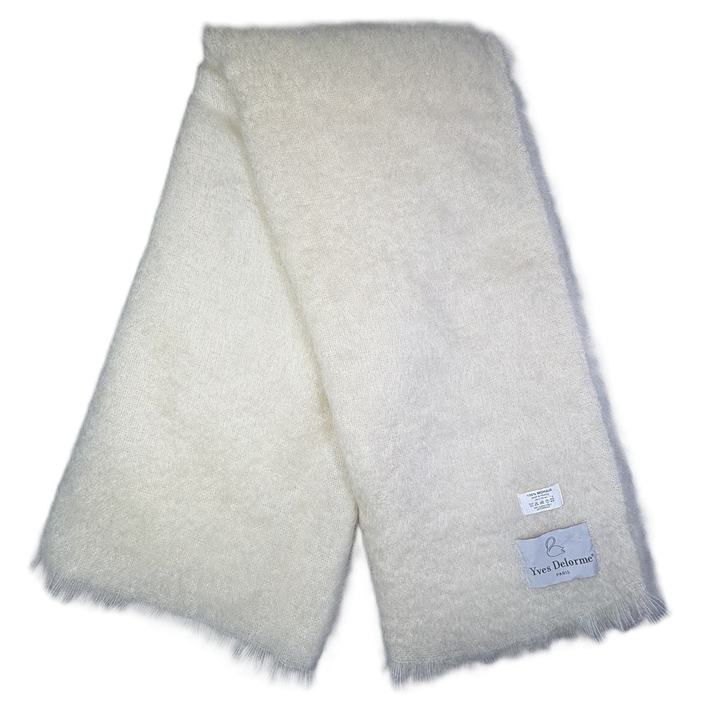 Yves Delorme Paris 100% Mohair Woven Throw Blanket 140x170cm Ivory‎ Cream